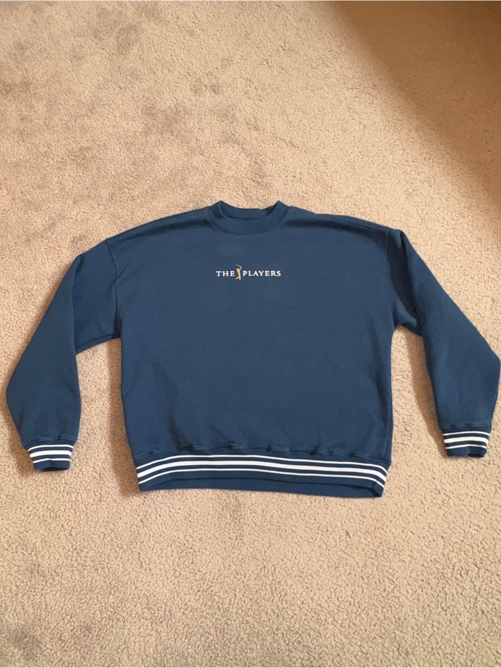 Hollister Navy Crewneck Sweatshirt with 'The Players' Logo (NWOT)